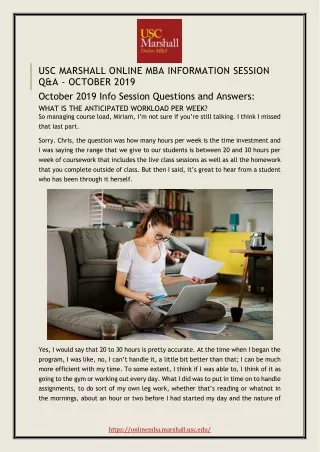 USC MARSHALL ONLINE MBA INFORMATION SESSION Q&A - OCTOBER 2019