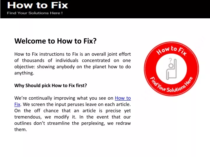 welcome to how to fix