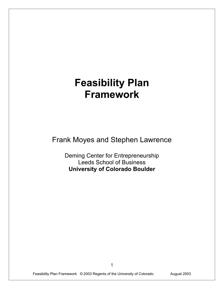feasibility plan framework