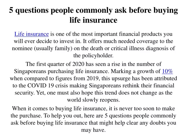 5 questions people commonly ask before buying life insurance