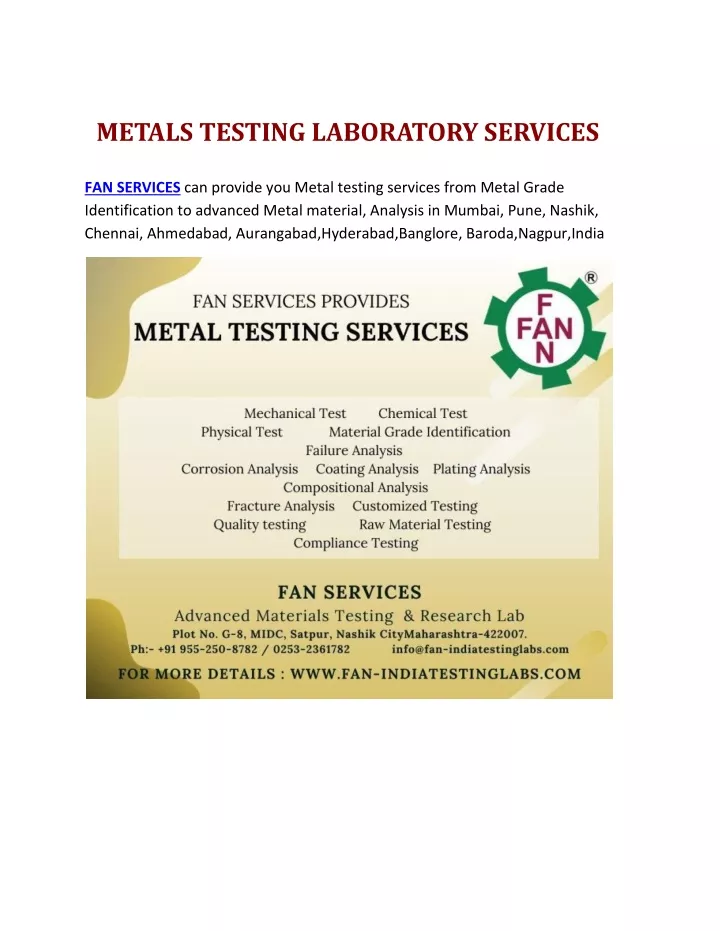 metals testing laboratory services