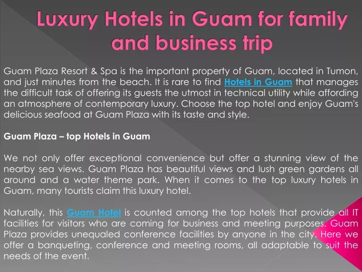 luxury hotels in guam for family and business trip