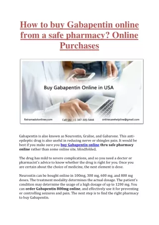 How to buy Gabapentin online from a safe pharmacy? Online Purchases
