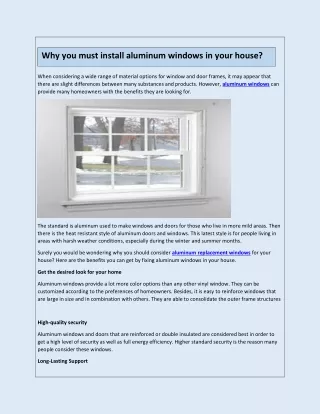 Why you must install aluminum windows in your house?