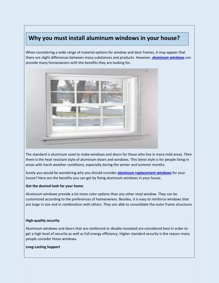 why you must install aluminum windows in your