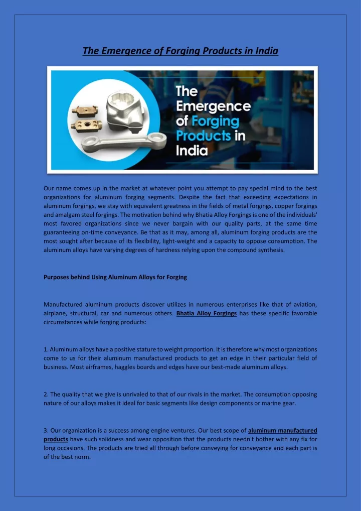 the emergence of forging products in india