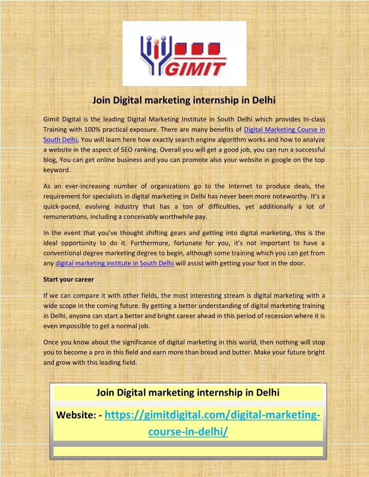 join digital marketing internship in delhi