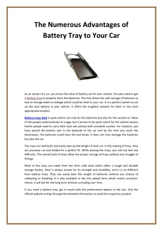 the numerous advantages of battery tray to your