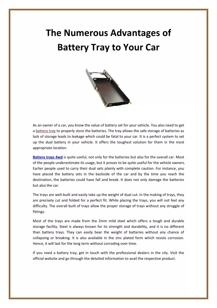 the numerous advantages of battery tray to your