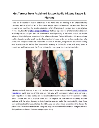 Get Tattoos from Acclaimed Tattoo Studio Inksane Tattoo & Piercing