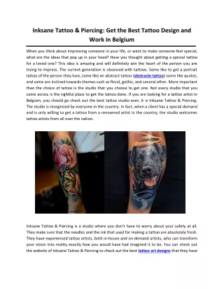 Inksane Tattoo & Piercing: Get the Best Tattoo Design and Work in Belgium