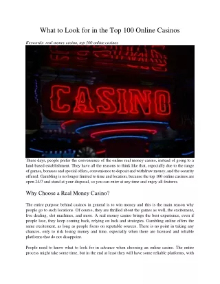 what to look for in the top 100 online casinos