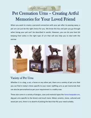 Pet Cremation Urns – Creating Artful Memories for Your Loved Friend