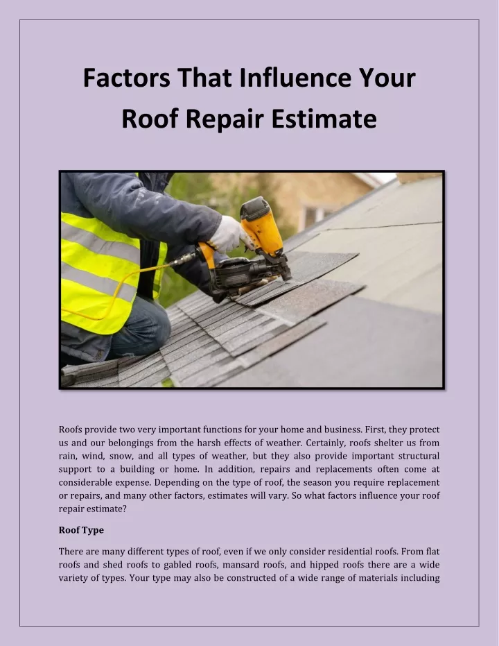 factors that influence your roof repair estimate