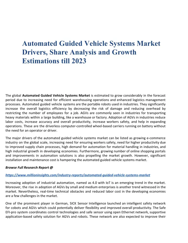 automated guided vehicle systems market drivers