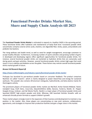 Functional Powder Drinks Market Size, Share and Supply Chain Analysis till 2023