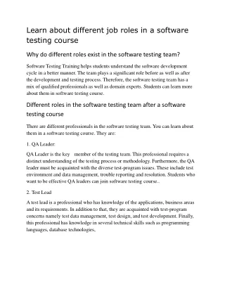 Learn about different job roles in a software testing course