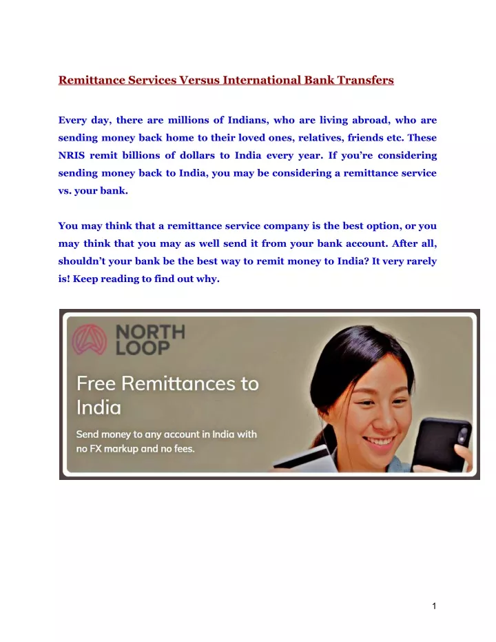remittance services versus international bank