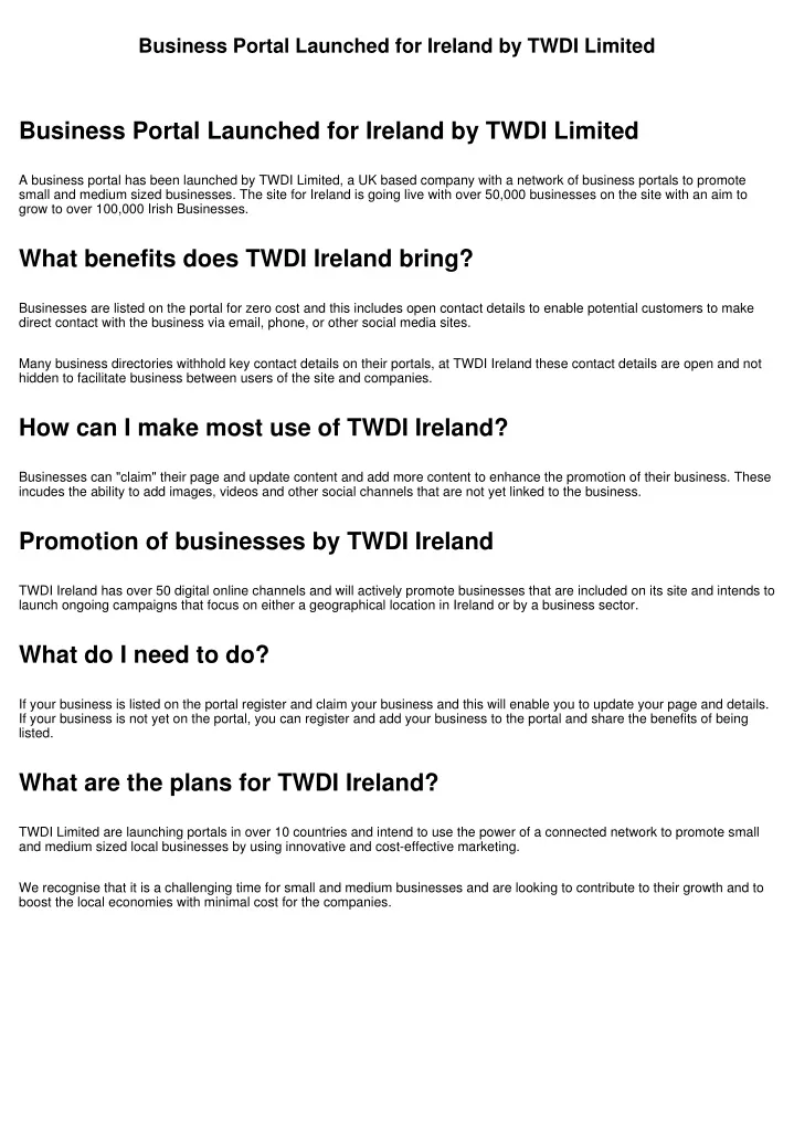 business portal launched for ireland by twdi