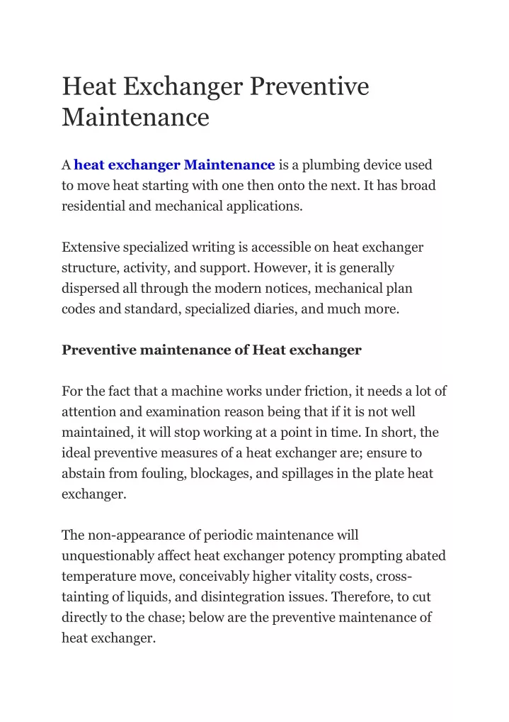 heat exchanger preventive maintenance
