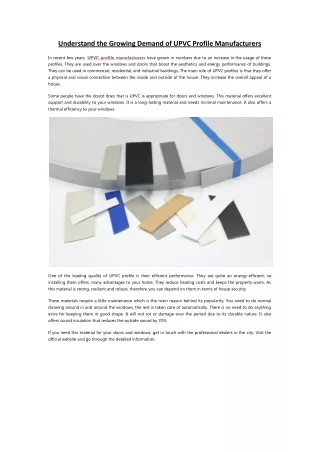 understand the growing demand of upvc profile