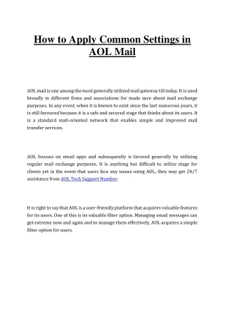 how to apply common settings in aol mail