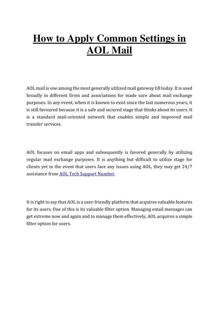 how to apply common settings in aol mail