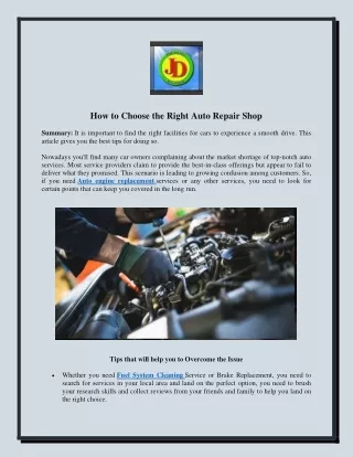 How to Choose the Right Auto Repair Shop
