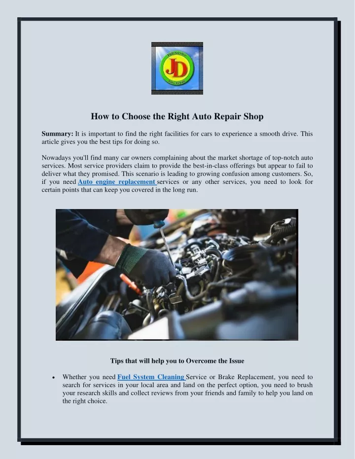 how to choose the right auto repair shop
