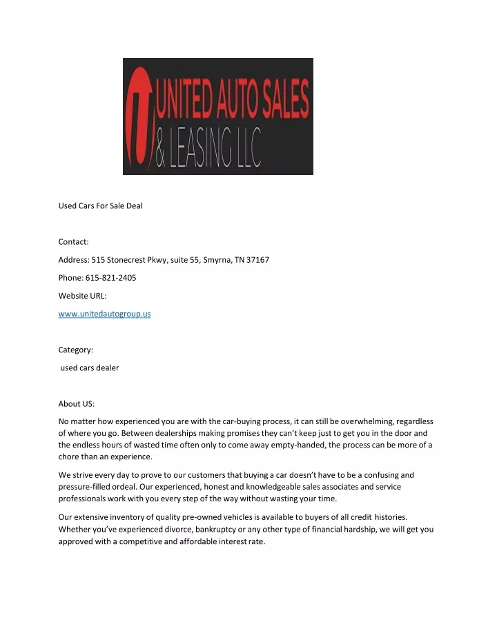 used cars for sale deal contact address