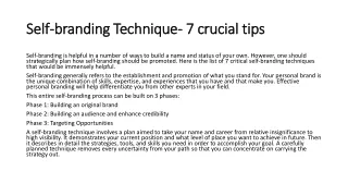 Self- branding Technique- 7 Crucial Tips