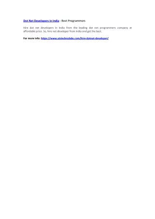dot net developers in india best programmers