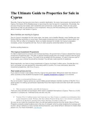 The Ultimate Guide to Properties for Sale in Cyprus