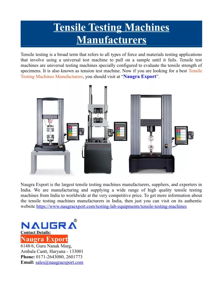 tensile testing machines manufacturers