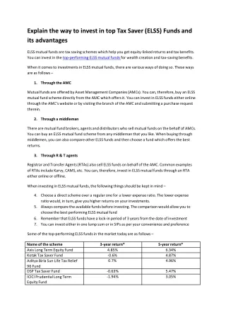 explain the way to invest in top tax saver elss