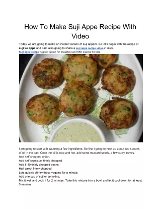 How To Make Suji Appe Recipe With Video