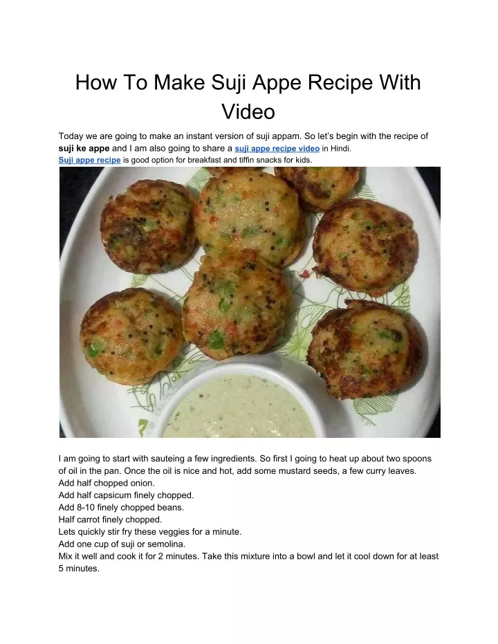 how to make suji appe recipe with video