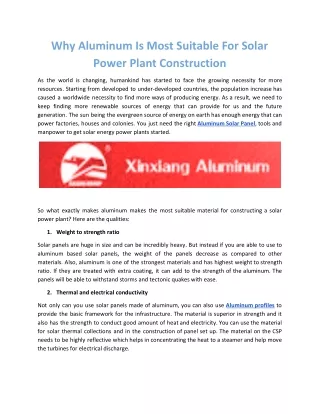 why aluminum is most suitable for solar power