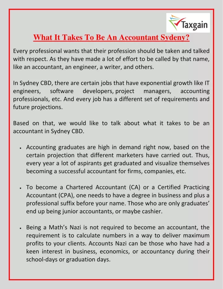 what it takes to be an accountant sydeny
