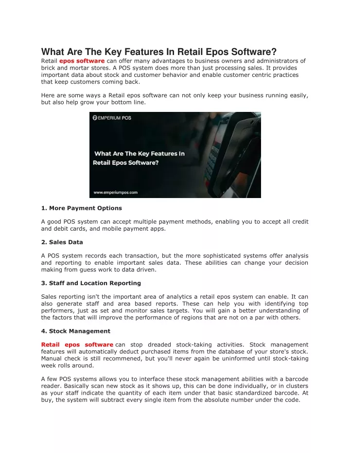 what are the key features in retail epos software