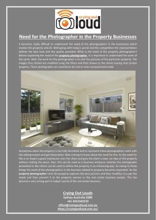 Need for the Photographer in the Property Businesses
