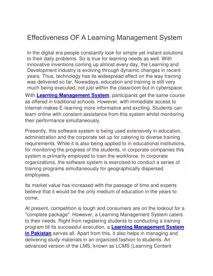 effectiveness of a learning management system