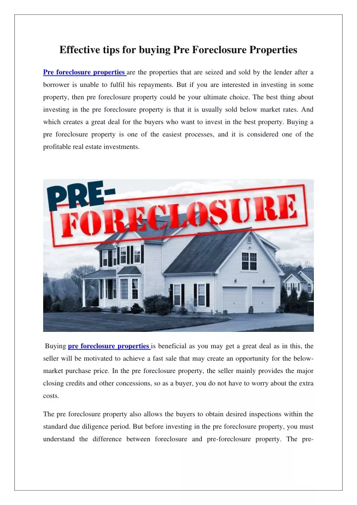 effective tips for buying pre foreclosure