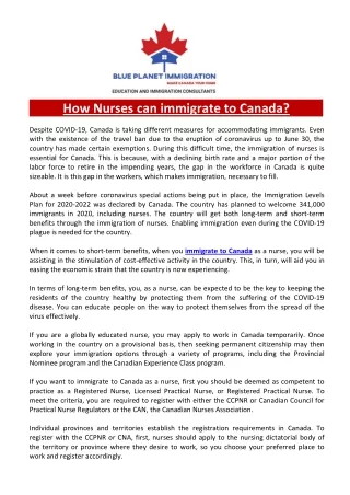 How Nurses can immigrate to Canada?