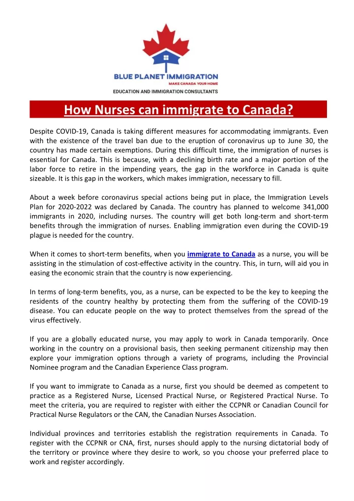 how nurses can immigrate to canada