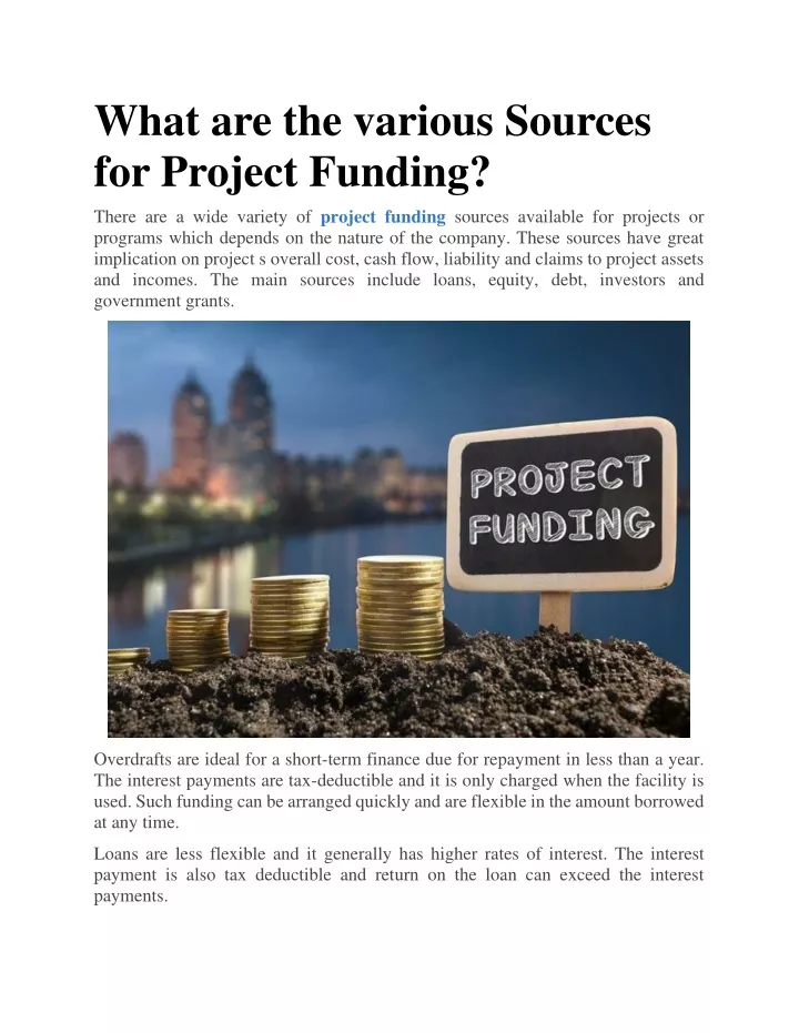 what are the various sources for project funding