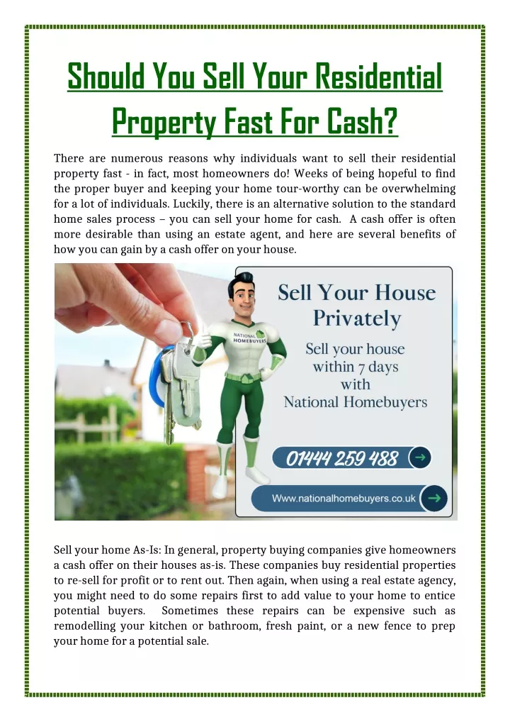 should you sell your residential property fast