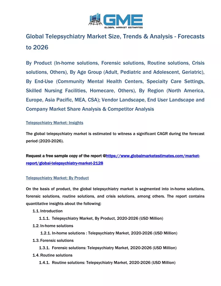 global telepsychiatry market size trends analysis