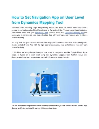 how to set navigation app on user level from dynamics mapping tool