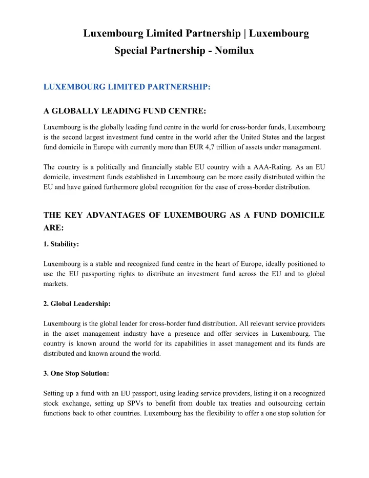 luxembourg limited partnership luxembourg special